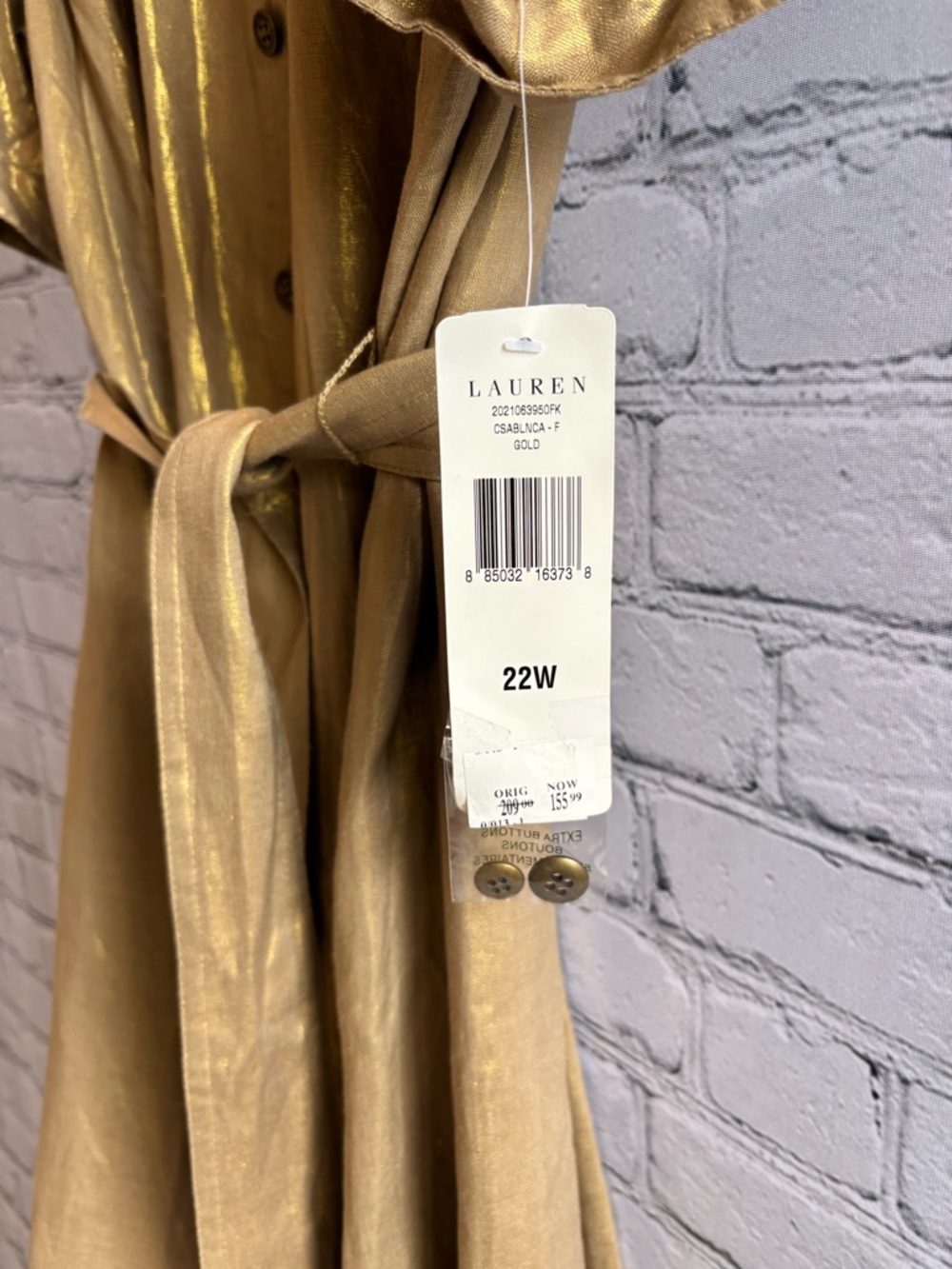 *NEW* Ralph Lauren Woman Casablanca Linen Gold Shimmer Dress - Size 22W - Picture 3 of 6